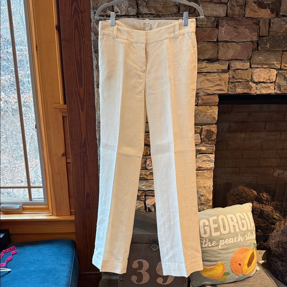 J Crew -  Cream Linen Slacks